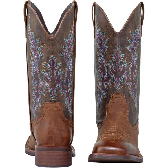 SheSole Womens Dark Brown Wide Calf Square Toe Western Fashion Cowgirl Boots - Picture 2 of 9